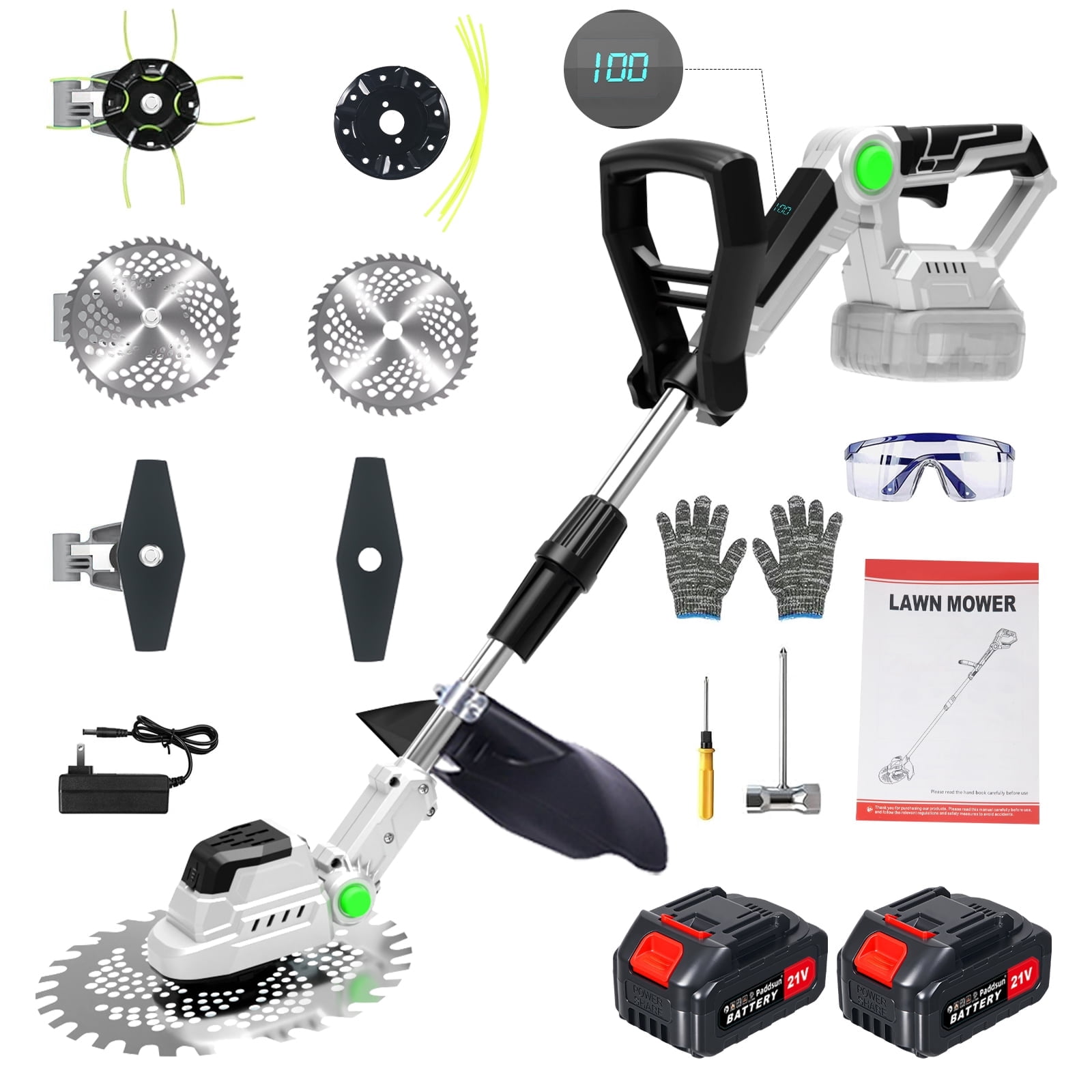 KingFurt 21V Cordless Electric Weed Wacker, 9-12 Inch String Trimmer , Lightweight Grass Trimmer for Lawn Trimming/Edging with 2X 2.0 Ah Battery and Charger