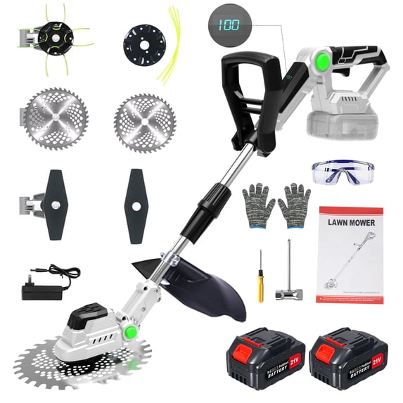 KingFurt 21V Cordless Electric Weed Wacker, 9-12 Inch String Trimmer , Lightweight Grass Trimmer for Lawn Trimming/Edging with 2X 2.0 Ah Battery and Charger