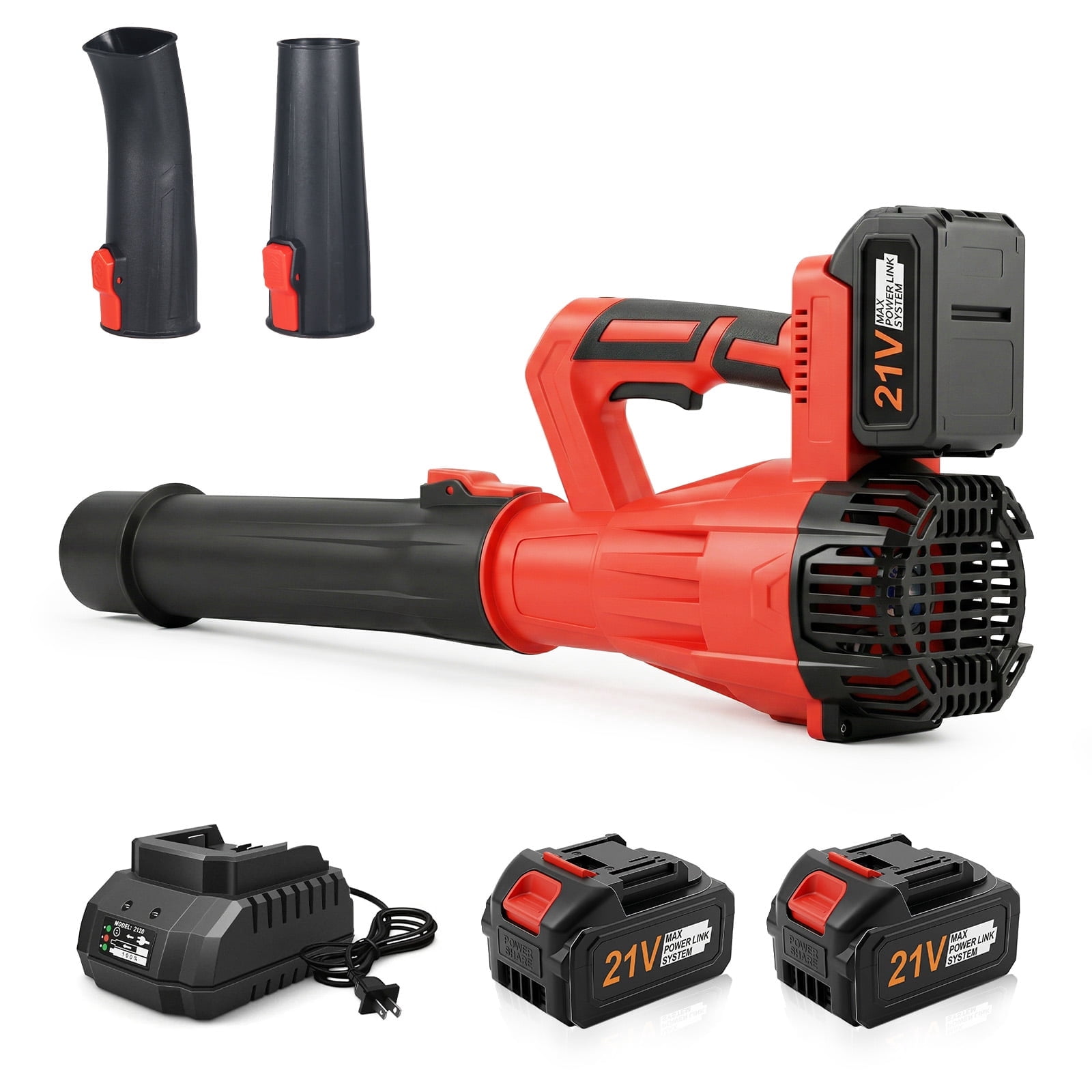 KingFurt 21V Cordless Leaf Blower, 6-Speed High Power Electric Blower with 2x3.0Ah Batteries & Fast Charger, Lightweight Handheld Blower for Lawn Care, Patio, Snow, & Debris (Red/Black)