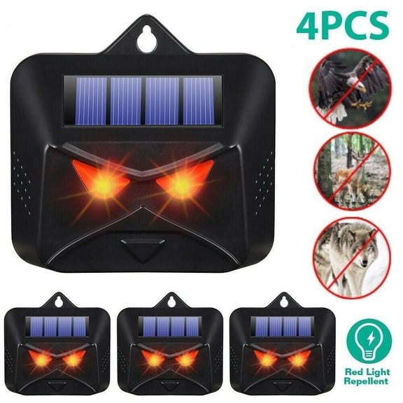 KingFurt 4 Pack Solar Animal Repeller Outdoor with Red LED Lights Humane Repulsion Owl, Bird etc