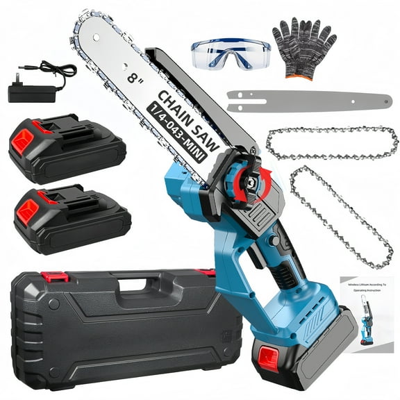 KingFurt 8" Mini Chainsaw, Cordless Chainsaw with 2 Batteries, 2 Blades&2 Chains,Handheld Mini Electric Chainsaw with Automatic Lubrication