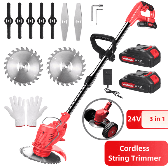 KingFurt Cordless Electric Weed Wacker 1500W Adjustable Handle With 3 Types of Blades For Lawn Care