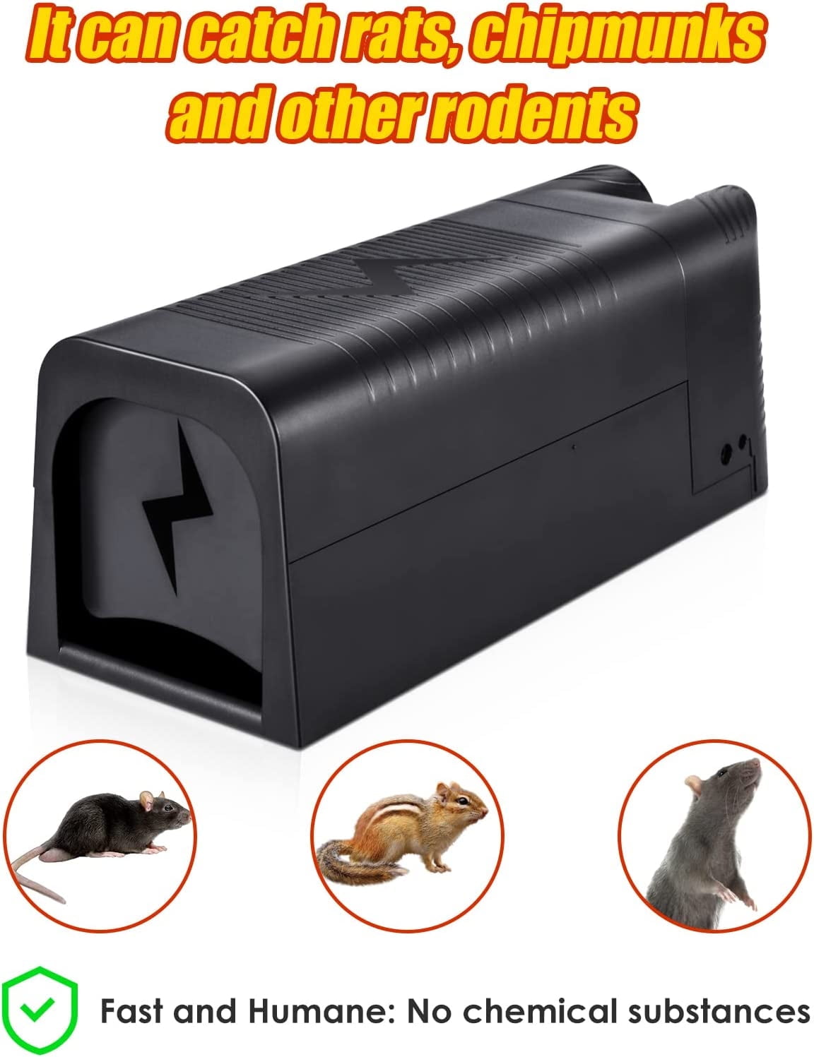 KingFurt Electric Rat Trap with 2000V Humane Shock Chamber Mouse Killer ...