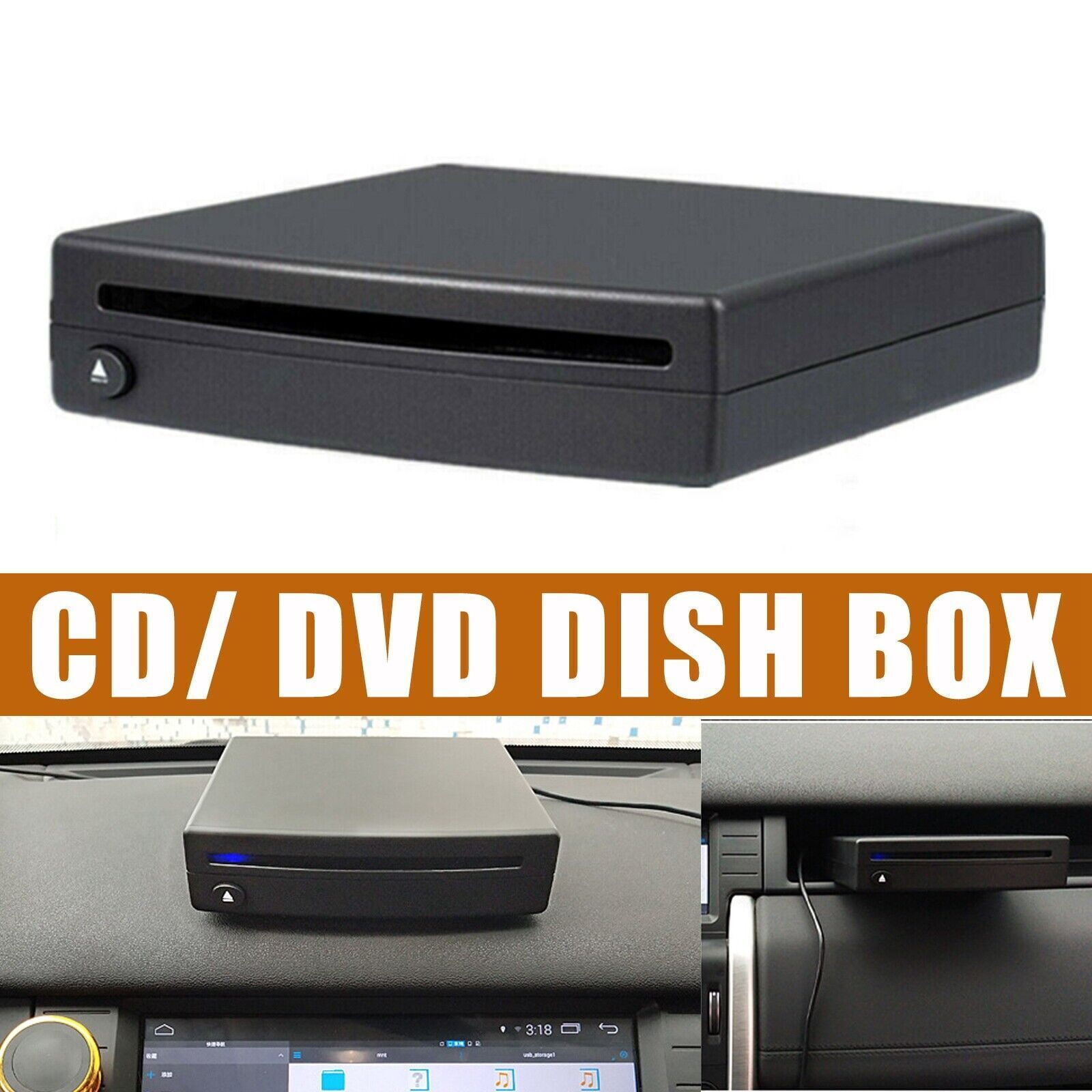 KingFurt External USB Car SUV DVD/CD Player 12CM Disc Black ABS Metal