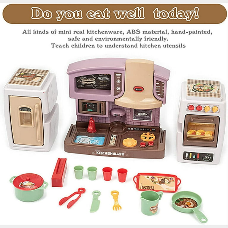 KingFurt Girls Pretend Play Kitchen Set w Sounds Purple Toy Playset Game for Kids 2 in 1 Assembly Pretend Food and Accessories Included
