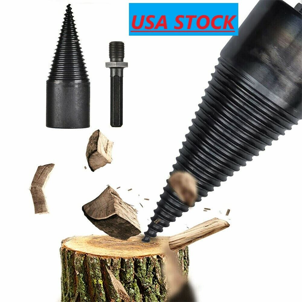 KingFurt High Speed Twist Firewood Drill Bit Wood Log Splitter Black Carbon Steel 32mm/125mm for