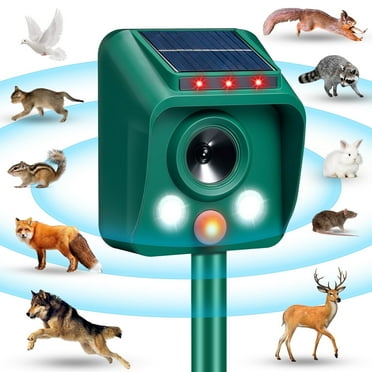 KingFurt Solar Animal Repeller Outdoor with Motion Sensor Flashing Light Waterproof Ultrasonic Pest Control Device