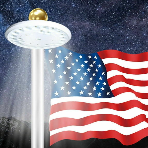 KingFurt Black solar powered USA flag pole light with automatic sensor and 26 LED bulbs