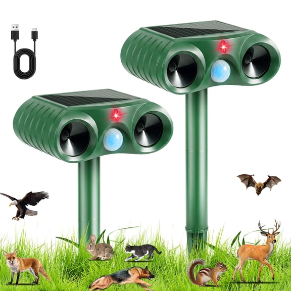 KingFurt Solar Ultrasonic Animal Repellent Outdoor Device with Motion Sensor for Effective Yard Protection Against Animals-2pack