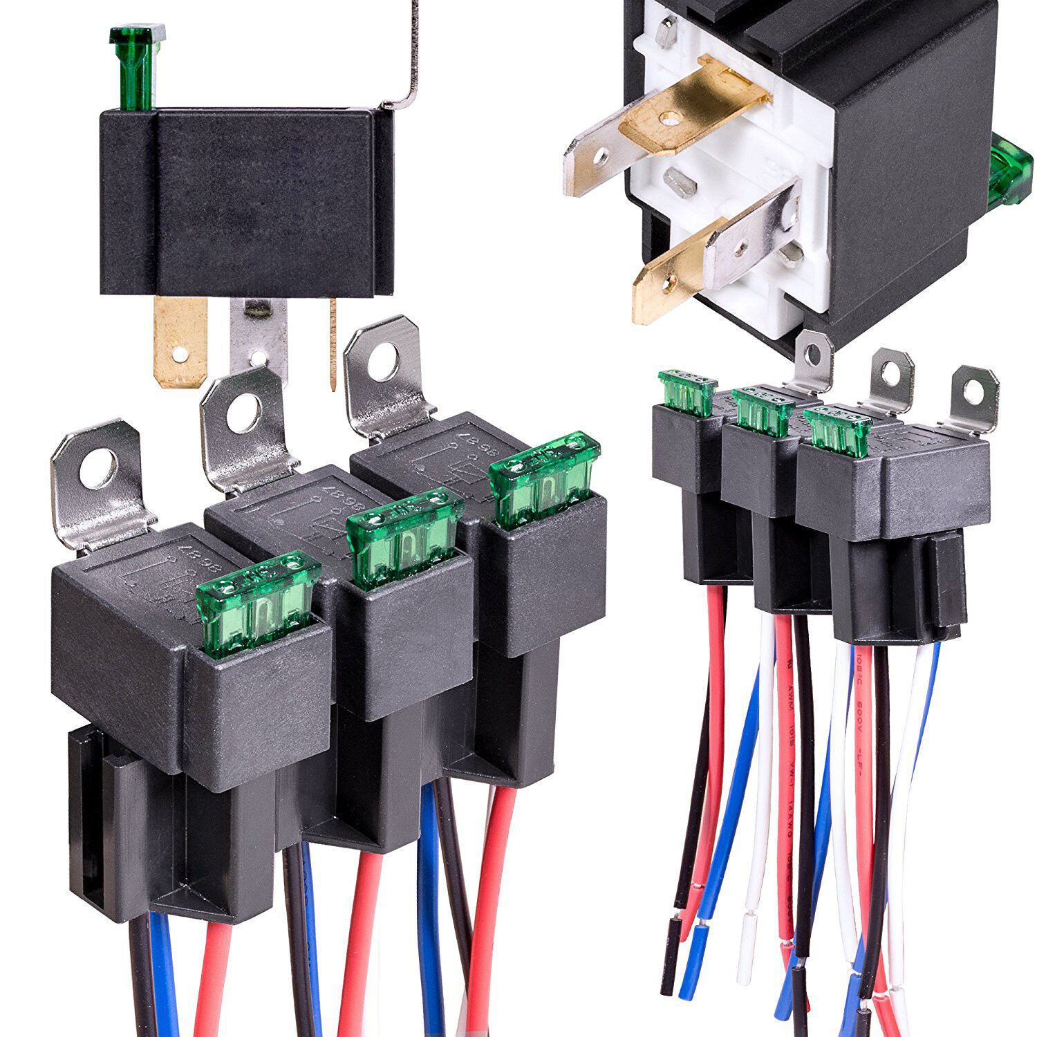 KingFurt Universal 12V DC Automotive Relay Kit 6 Relays 6 Harnesses 6