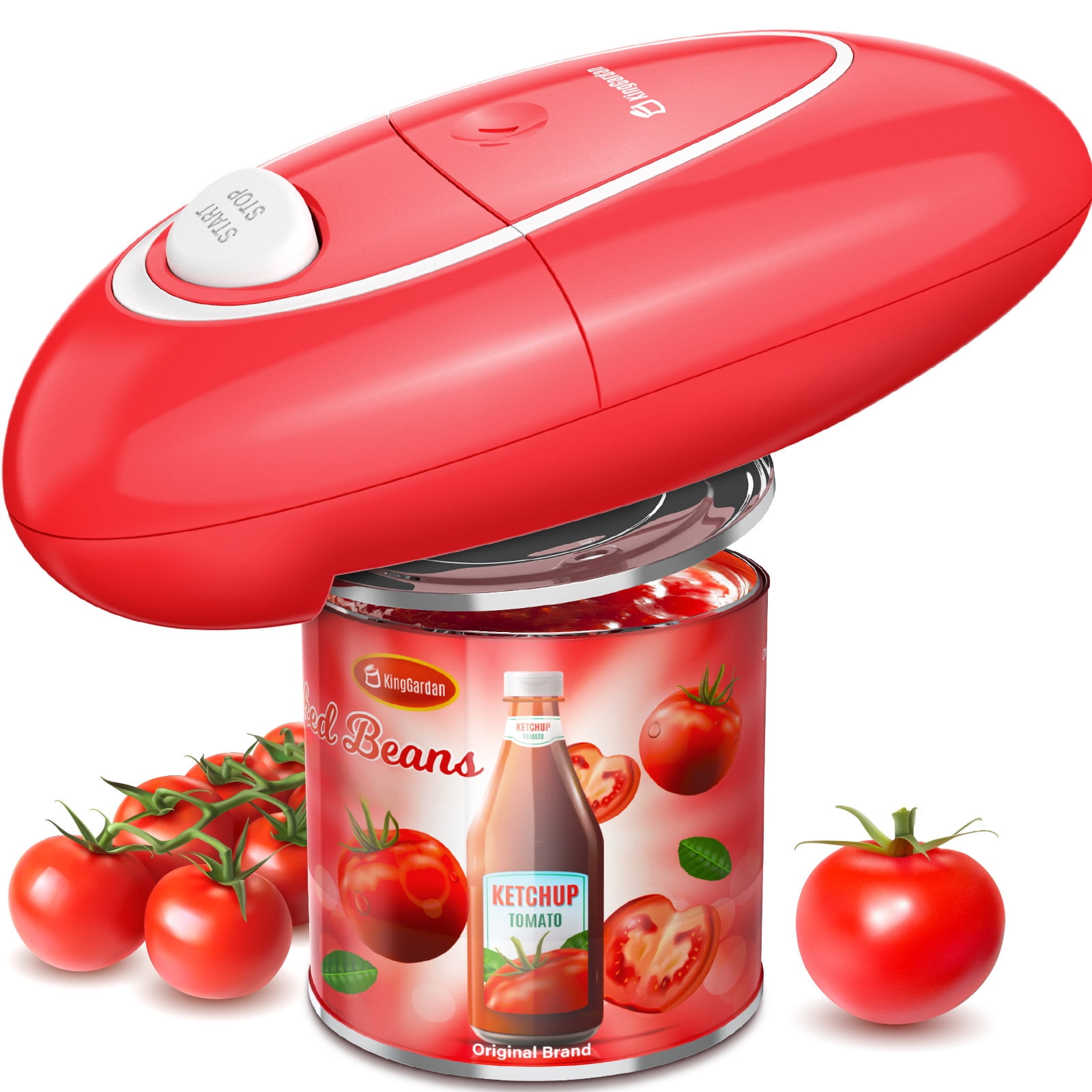 Phueutpros Electric Can Opener One-Touch Automatic, Red White - Battery Operated, Safety Side-Cutter for Seniors & Weak Hands, Ergonomic Design