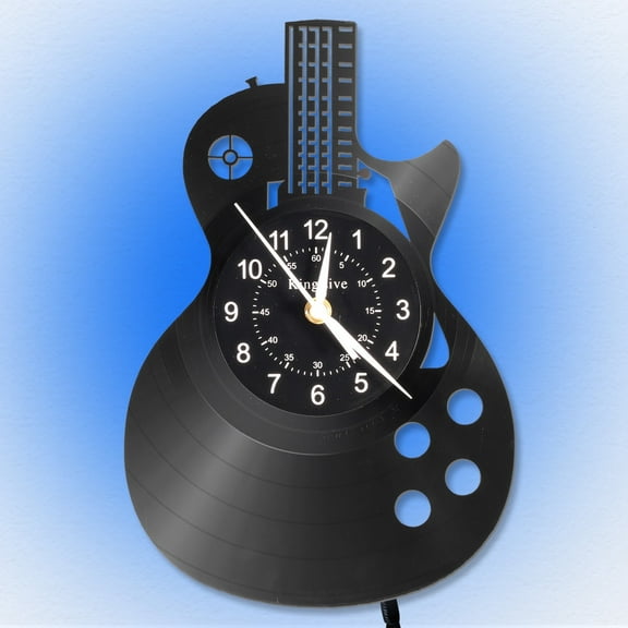 KingLive Music Wall Clock, Guitar Vinyl Clock, LED 6-Color Art Night Light Home Decor, Music Instrument Clocks Halloween for Men Guitarist