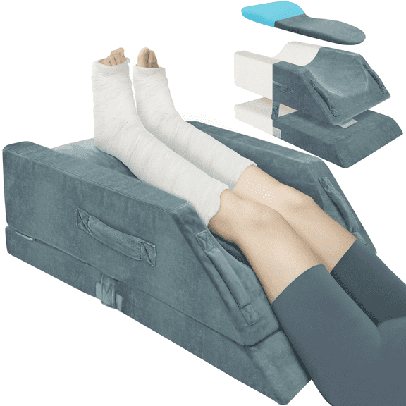 KingPavonini 4-Height Adjustable Leg Elevation Pillows for After Surgery with Ergonomic Curve, Memory Foam Leg Support Pillow for Legs, Wedge Pillow for Sleeping, Rest (Double Leg)