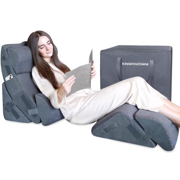 Bed Wedge Pillow Set For Pain Relief & Better Sleep - 4 Piece Orthopedic Kit