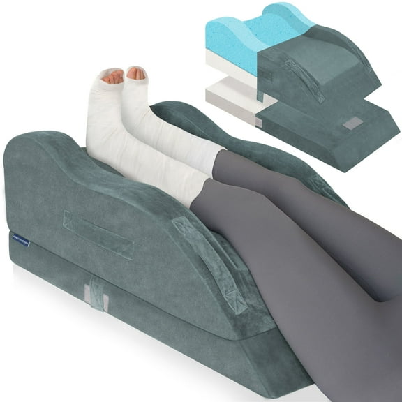 KingPavonini Adjustable Leg Elevation Pillows for After Surgery with Ergonomic Curve, Cooling Memory Foam Leg Pillow for Knee Surgery Recovery, Wedge Pillow for Legs(Double Leg)