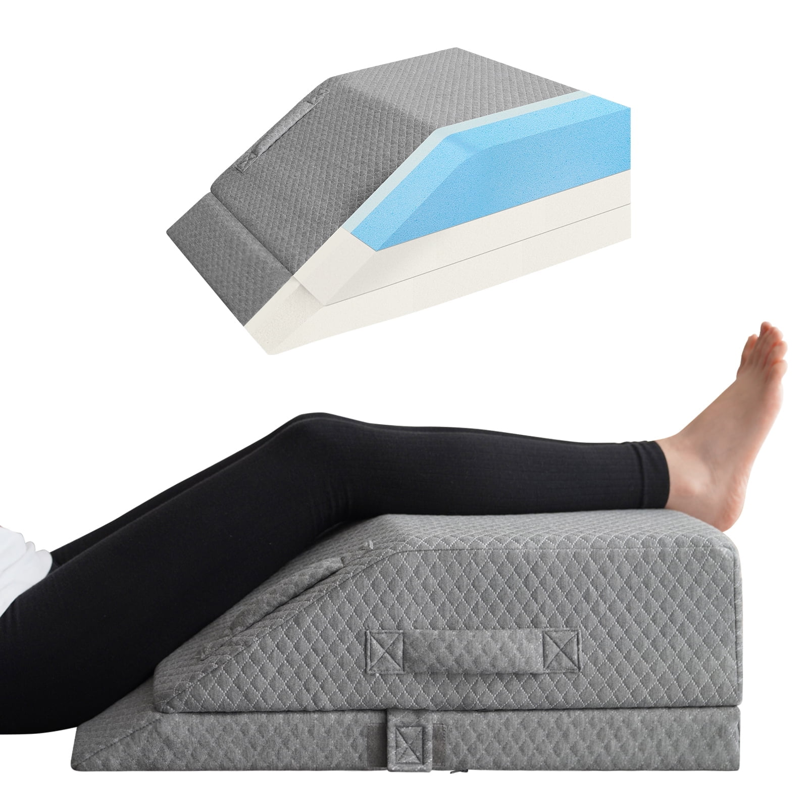 KingPavonini Adjustable Leg Elevation Pillows for Swelling, Cooling Gel Memory Foam Wedge Pillows for after Surgery, Sciatica Back Knee Hip Ankles Pain Relief