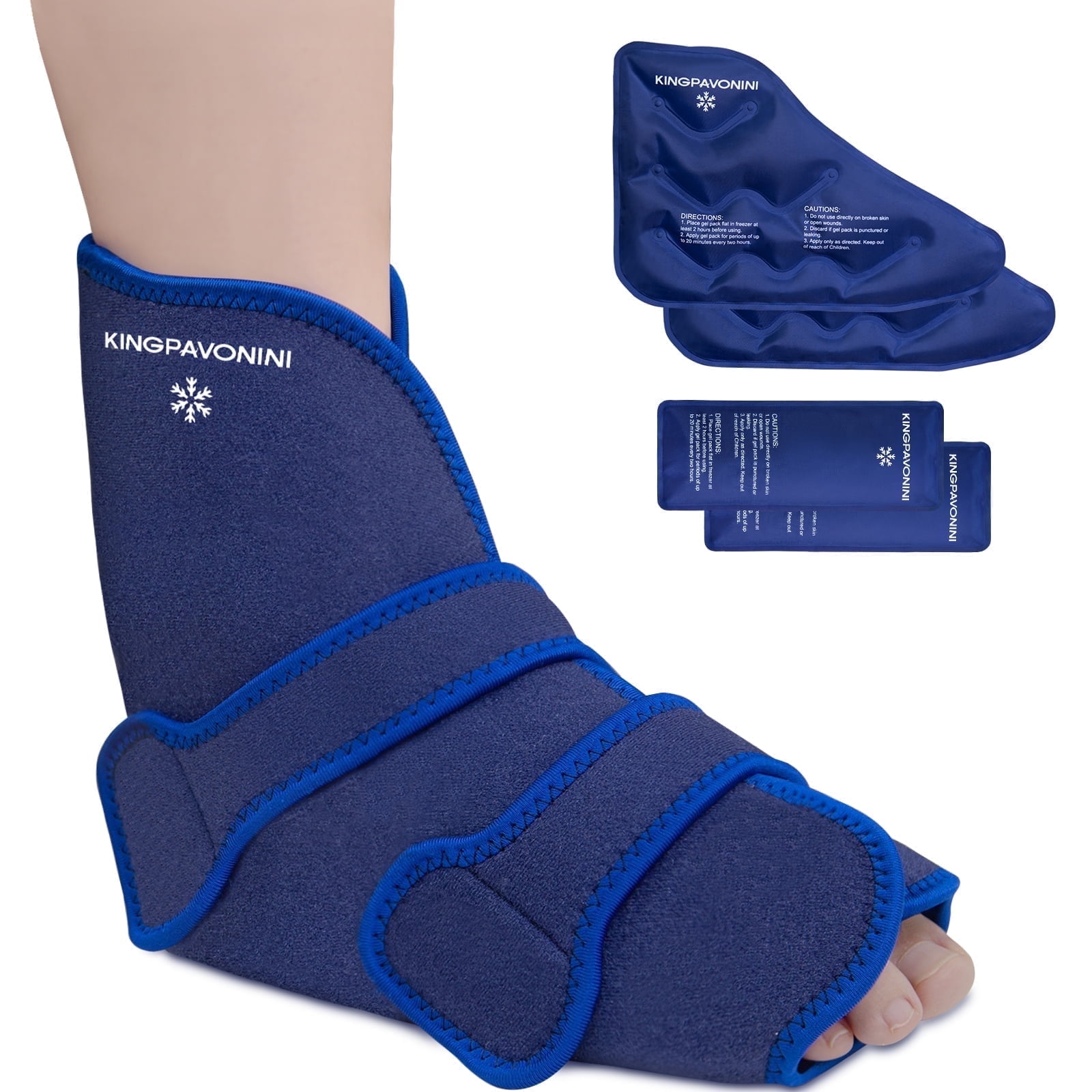 KingPavonini Ankle Foot Ice Pack Wrap for Sprained Ankle and Surgery Recovery, Reusable Gel Ice Packs for Feet Injuries, Hot/Cold Therapy (1 Wrap+4 Gel Packs)