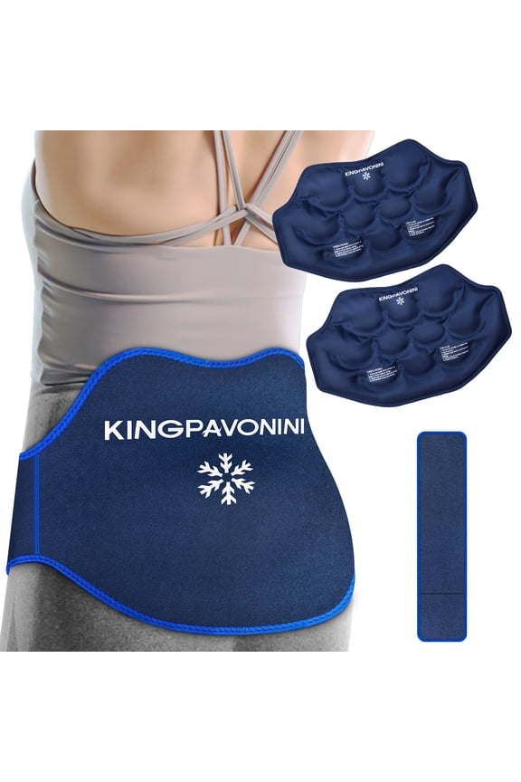 XL Ice Pack for Back Pain Relief with Extension Strap, 2 Pack Reusable Lower Back Gel Ice Pack Wrap for Cold/Hot Therapy