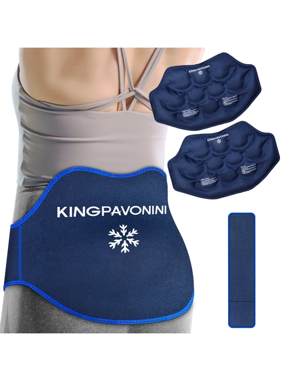 XL Ice Pack for Back Pain Relief with Extension Strap, 2 Pack Reusable Lower Back Gel Ice Pack Wrap for Cold/Hot Therapy