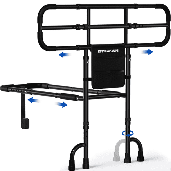 KingPavonini Bed Rails for Seniors , Ultra-Wide Extendable Handle, Bed Rails for Elderly Adults Safety with 360 Swivel Dual Feet, 400lb Bed Cane, Tool-Free, Model GL05