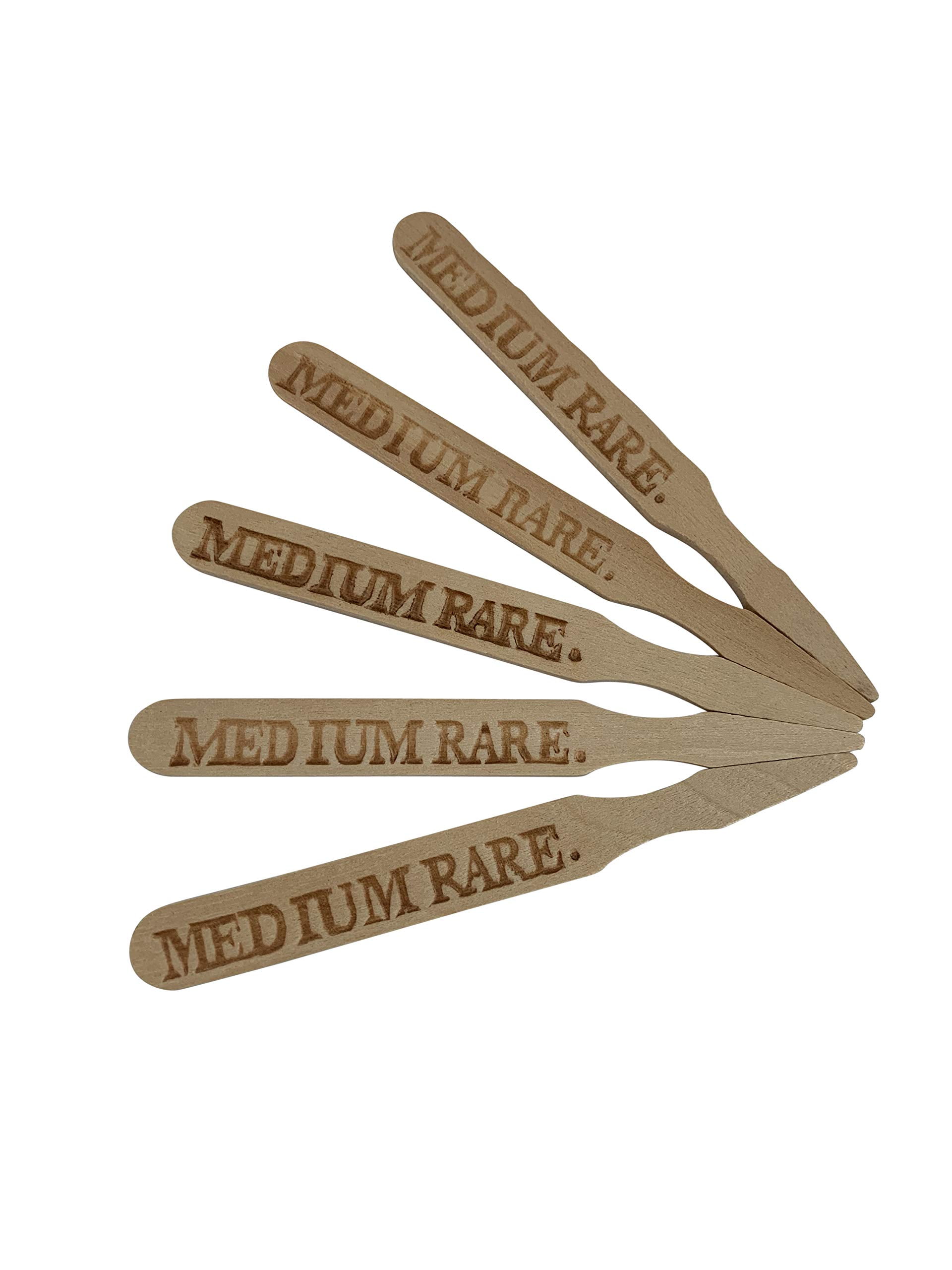 500 Count | KingSeal 3.5 Inch Natural Birch Wood Steak Markers, Heat Stamped, MED RARE, Eco Friendly, Bulk Pack - 1 Box of 500