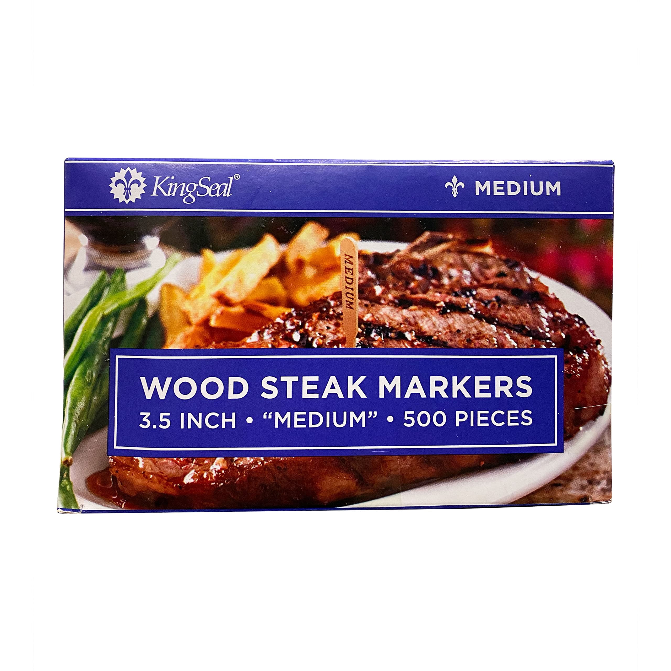KingSeal 5000 Count 3.5 Inch Natural Birch Wood Steak Markers, Heat Stamped, Medium, Eco Friendly, Commercial Bulk Pack - 10 Boxes x 500 Markers