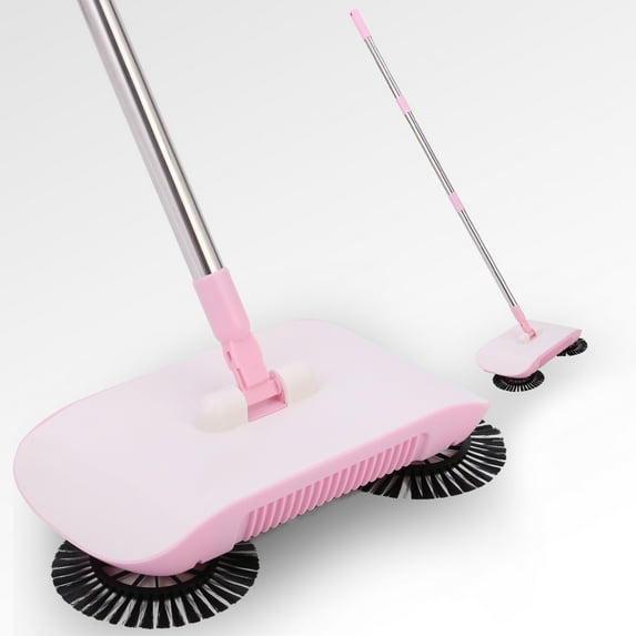 KingShop Hand Push Sweeper, Home Sweeping Mopping Machine Vacuum Cleaner Natural Sweep Carpet and Floor Sweeper with Dual Rotating System and 2 Corner Edge Brushes Cleaning Sweeper Tool