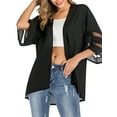 thumbnail image 1 of KingShop Kimono Cardigans V Neck Chiffon Open Front Mesh Panel Blouse 3/4 Sleeve Kimono Cardigan Blouse Tops Cardigan Beach Cover up, 1 of 7