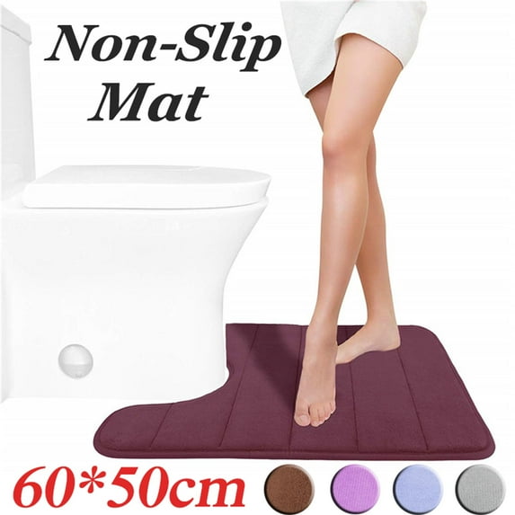 KingShop Thickened for Toilet Memory Foam Contour Bath Carpet U-shaped Bath Mat Bathroom Carpet Soft Non-slip Dry Fast Absorbent Toilet Seat