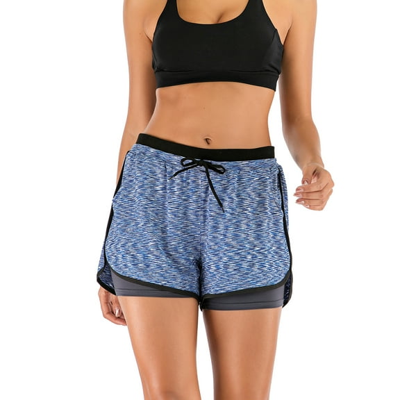 KingShop Women Yoga Running Shorts 2 in 1 Workout Athletic Shorts with Pockets