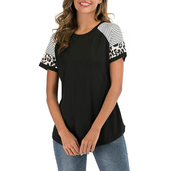 KingShop Womens T-shirts Short Sleeve Summer Tops Color Block Shirts Crew Neck T Shirt Top T-Shirt