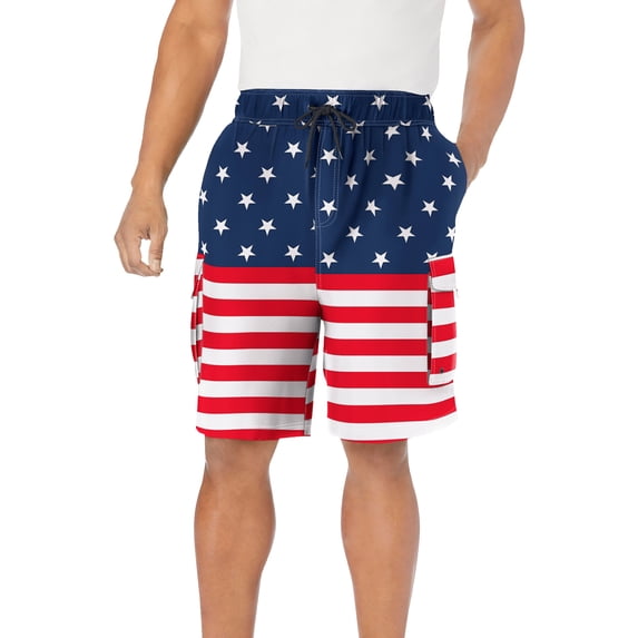 KingSize Men's Big & Tall 8" Printed Cargo Swim Trunks