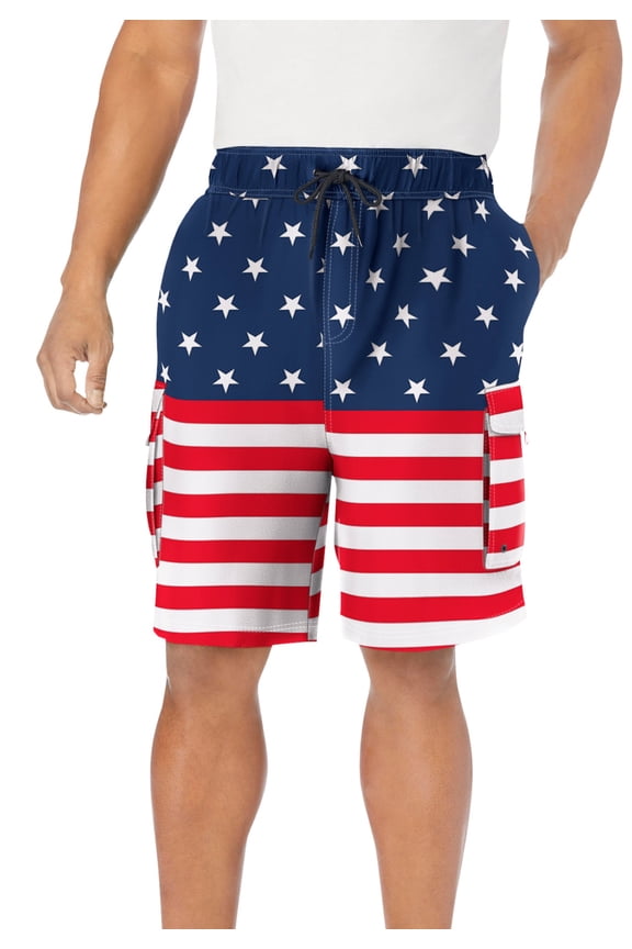 Men's Big & Tall 8" Printed Cargo Swim Trunks