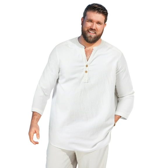 KingSize Men's Big & Tall Gauze Mandarin Collar 3/4 Sleeve Shirt