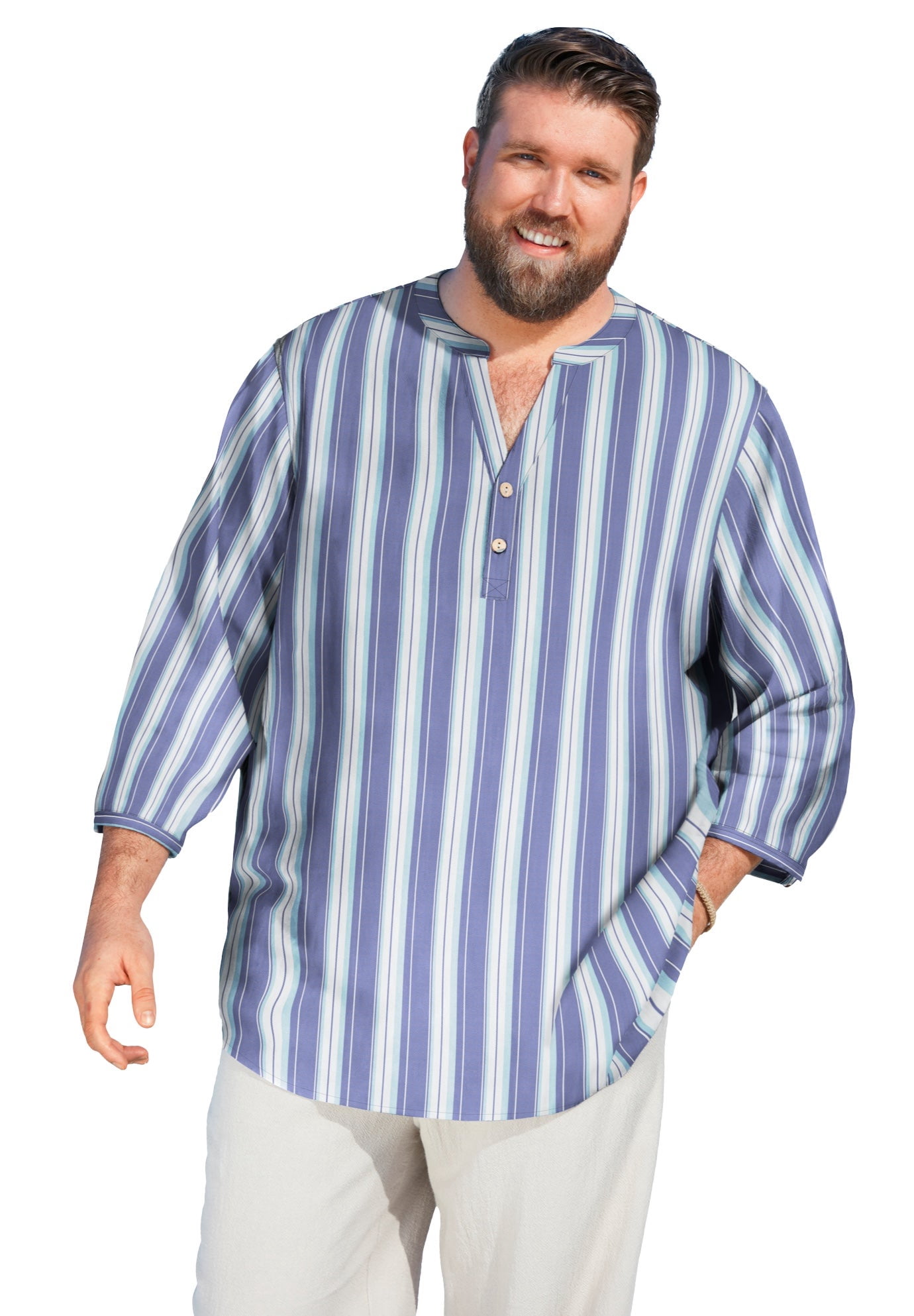 Casual KingSize Men's Big & Tall Gauze Mandarin Collar Shirt - 3XL