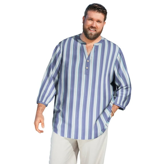 KingSize Men's Big & Tall Gauze Mandarin Collar 3/4 Sleeve Shirt
