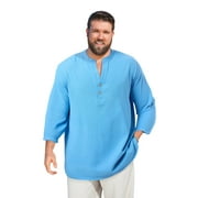 KINGSIZE Men's Big & Tall Gauze Mandarin Collar 3/4 Sleeve Shirt