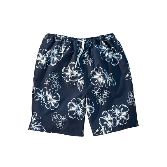 KingSize Men's Big & Tall Hibiscus Print 8" Swim Trunks