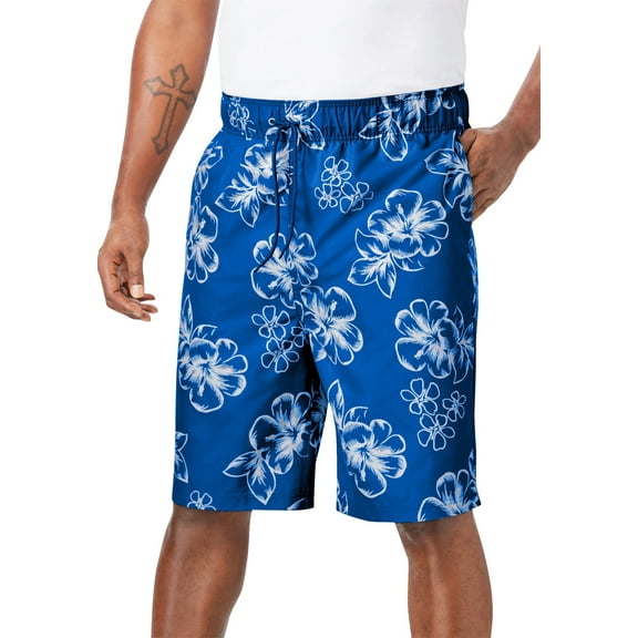 KingSize Men's Big & Tall Hibiscus Print 8" Swim Trunks