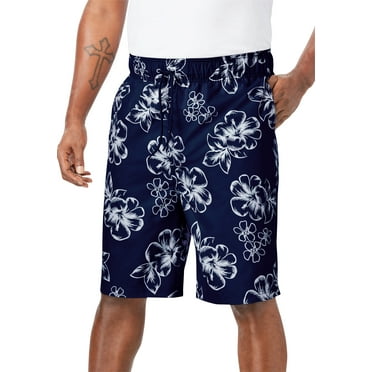 KingSize Men's Big & Tall Hibiscus Print 8" Swim Trunks