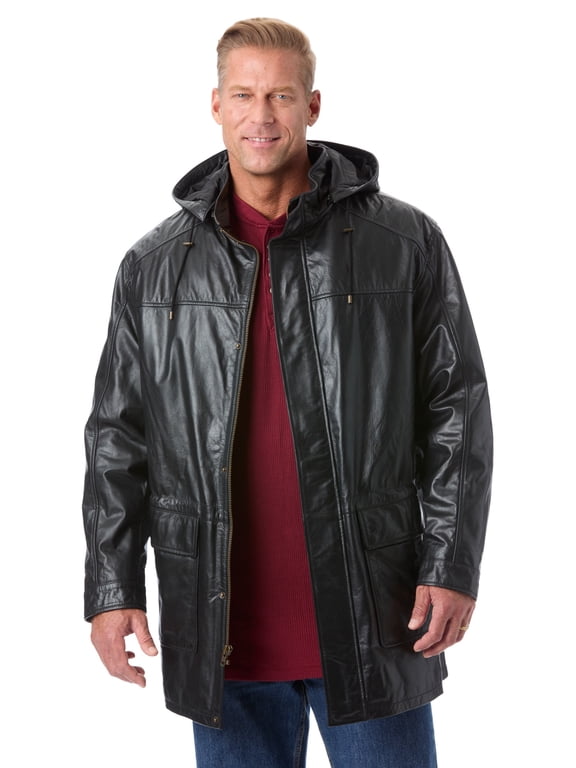 Men's Big & Tall Hooded Leather Parka
