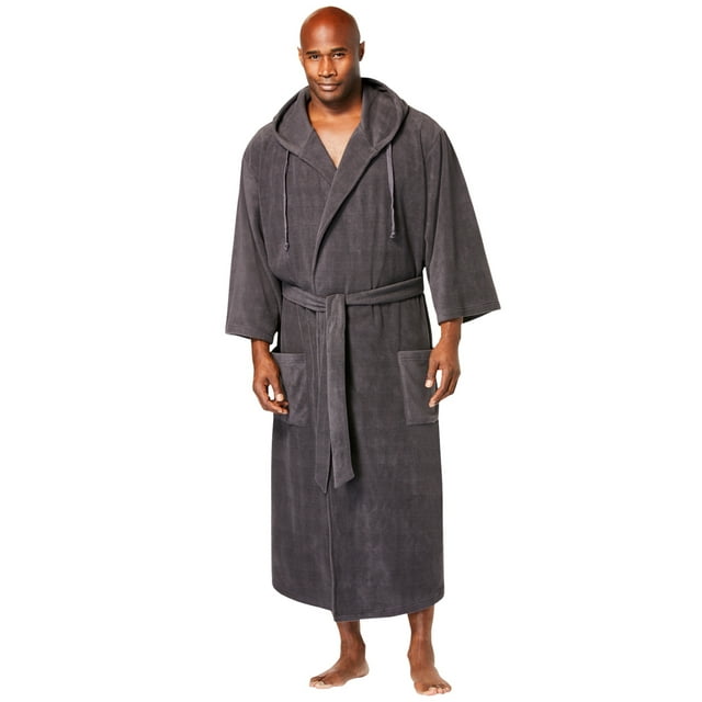 KingSize Men's Big & Tall Hooded Microfleece Maxi Robe With Front