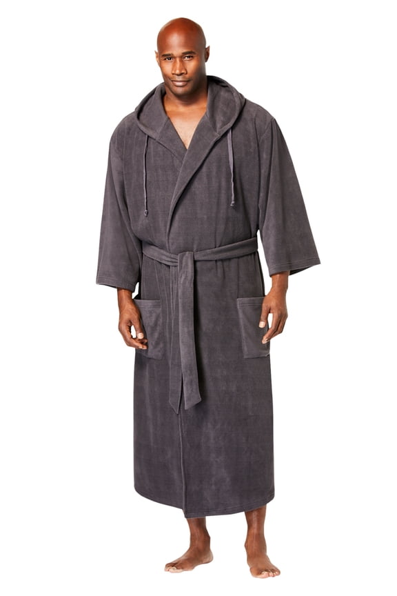 Men's Big & Tall Hooded Microfleece Maxi Robe With Front Pockets