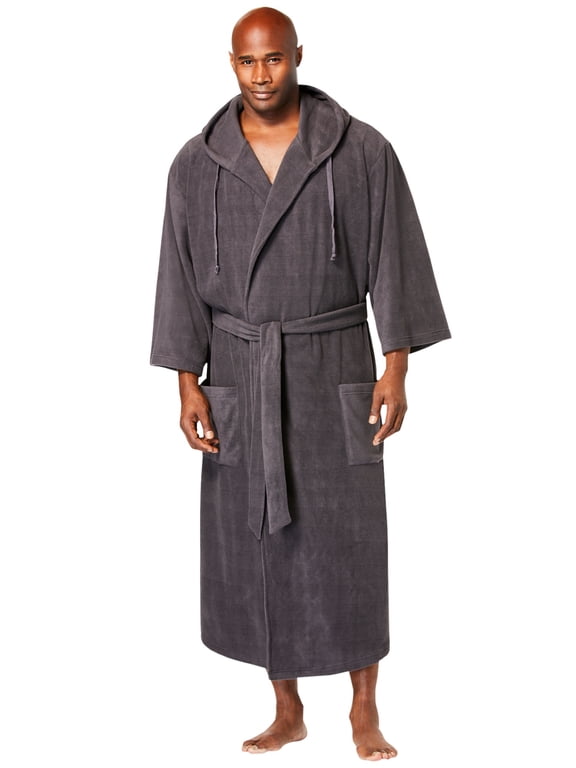 Men's Big & Tall Hooded Microfleece Maxi Robe With Front Pockets