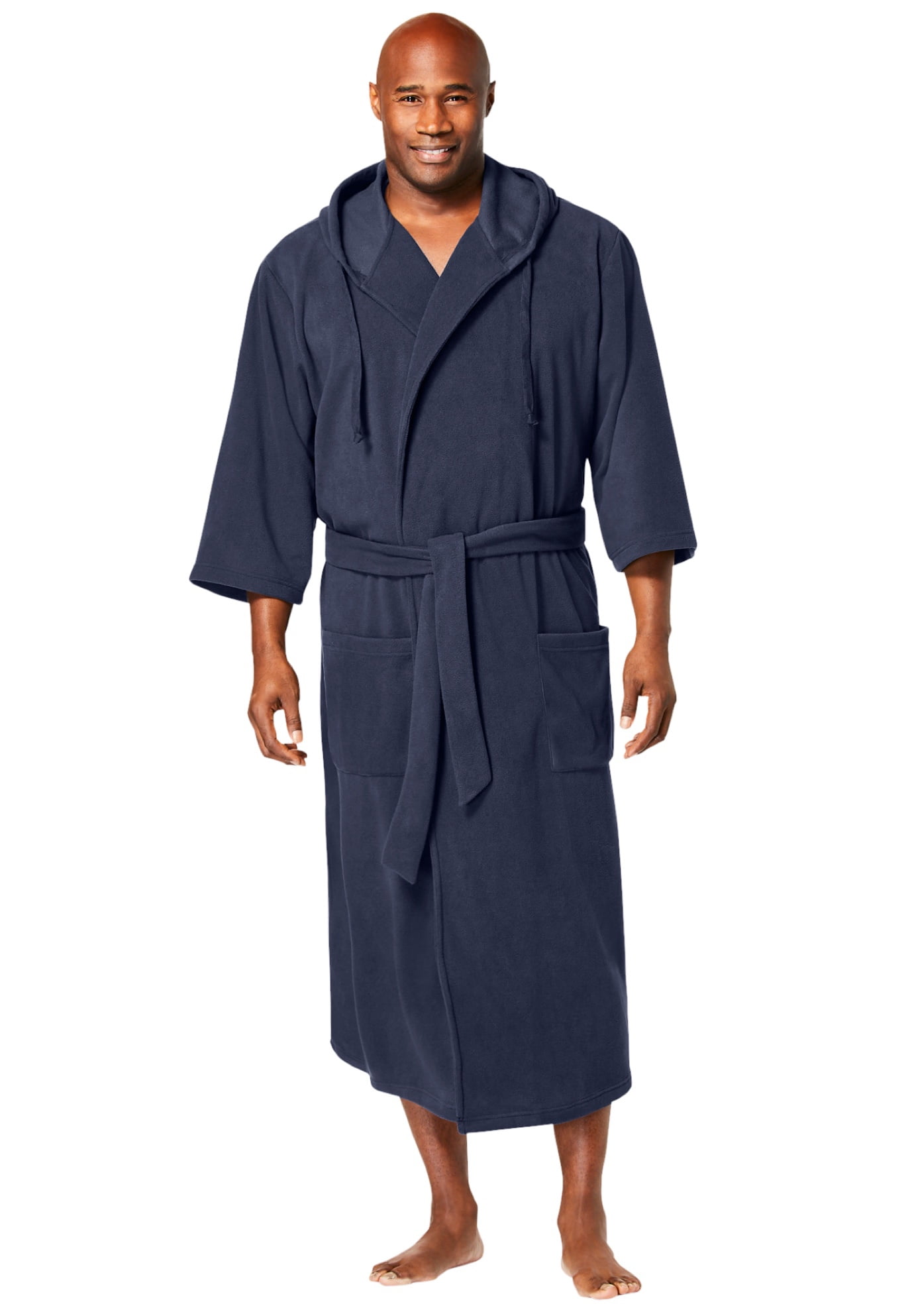 Navy Hooded Microfleece Maxi Robe with Front Pockets - 3XL/4XL
