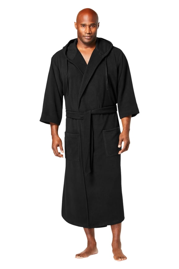 Men's Big & Tall Hooded Microfleece Maxi Robe With Front Pockets