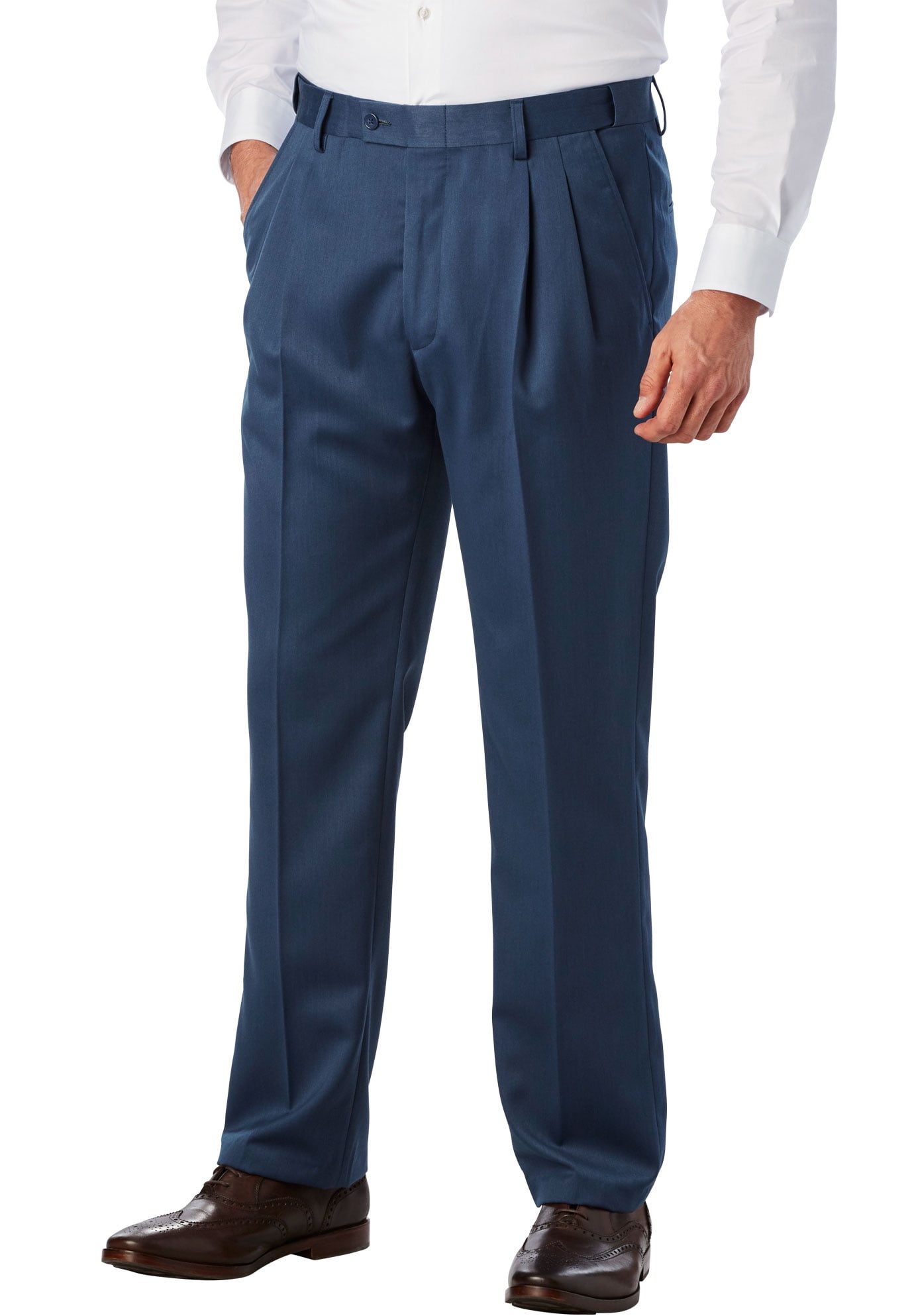 Mens Navy Expandable Waist Dress Pants - Pleated Front Large Sizes