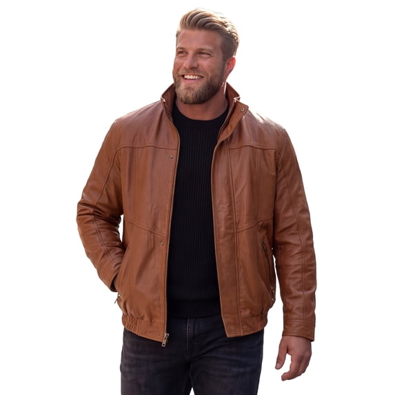 KingSize Men's Big & Tall Leather Bomber Jacket
