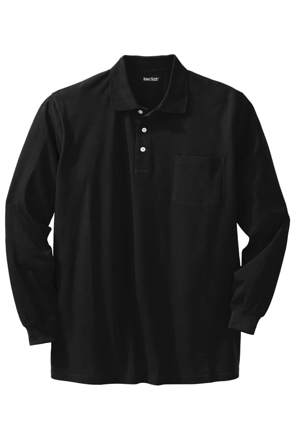 Men's Big & Tall Long-Sleeve Shrink-Less Cotton Polo Shirt