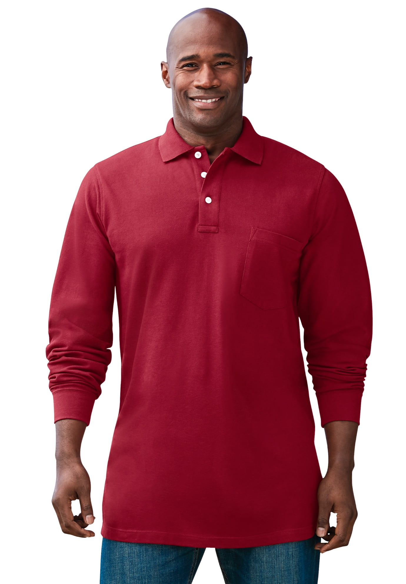 Men's Plus Size Long Sleeve Polo with Classic Collar